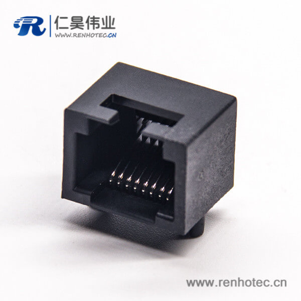 rj45插座模塊黑色全塑外殼8p8c彎式dip接PCB板