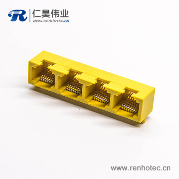 90度rj45網絡模塊化接插件黃色全塑外殼插板不帶燈不帶屏蔽