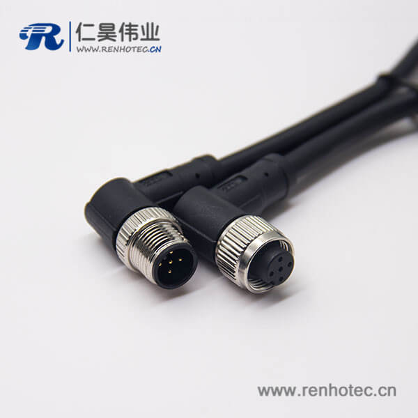 m12電纜信號線5芯90度公對母A編碼不帶屏蔽工業防水插頭1M AWG22