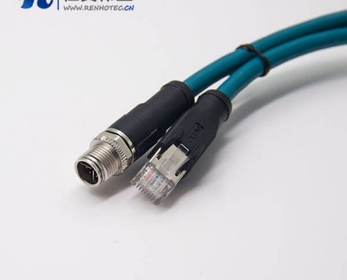 m12 8芯 X型轉rj45電纜m12不帶屏蔽直式公頭轉rj45直式水晶頭1M AWG24