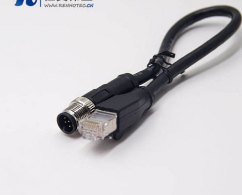 m12轉rj45 8芯不帶屏蔽m12公頭A型轉RJ45水晶頭組裝電纜 1M AWG24