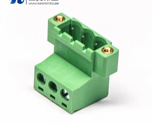 螺釘式3芯彎式帶2孔插拔式PCB接線端子法蘭綠色插拔式端子